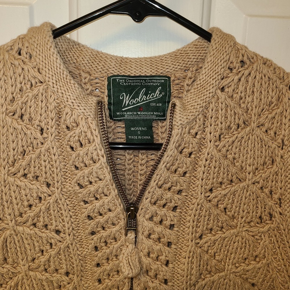 Woolrich Woman's Sz Sm Full Zip Brown Cable Knit Sweater Vest Brown Grandmacore - Picture 3 of 8